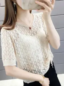 StyleCast Self Design V-Neck Top