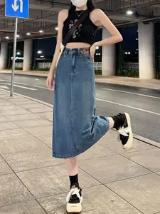 StyleCast x Revolte Casual Midi Denim Skirt