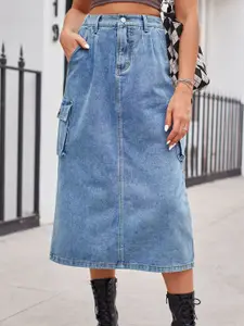 StyleCast Women Denim Midi A-Line Skirt