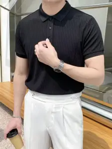 StyleCast Men Self Design Polo Collar Slim Fit T-shirt