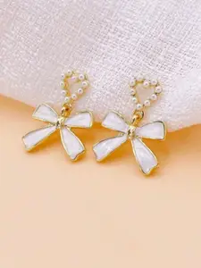 SUBHAGALANKAR Gold-Plated Pearls Studded Heart Shaped Drop Earrings