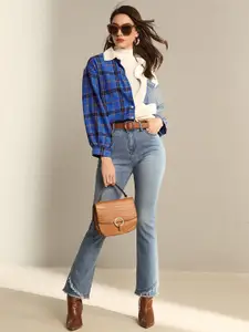 StyleCast Tartan Checks Regular Fit Long Sleeves Spread Collar Opaque Checked Casual Shirt