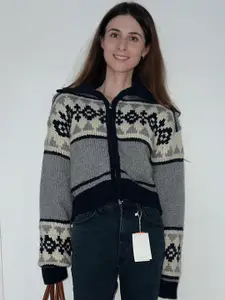 StyleCast Women Floral Self Design Cardigan Sweater