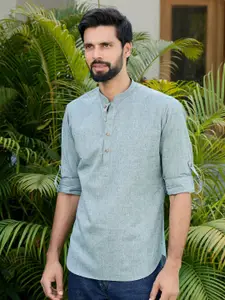 See Designs Men Thread Work Mandarin Collar Cotton Kurta
