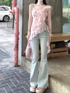 StyleCast Women Light Fade Clean Look Mid-Rise Cotton Bootcut Jeans