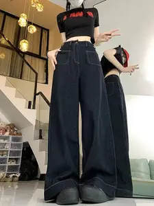 StyleCast Women Cotton High-Rise Wide Leg Soft Functional Jeans