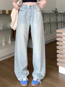 StyleCast Women Cotton Flared High-Rise Light Fade Jeans