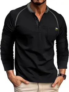 StyleCast x Revolte Men Solid Henley Neck Cotton T-shirt