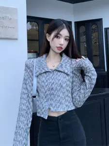 StyleCast Women Front-Open Printed Sweater