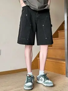 StyleCast Men Black Mid-Rise Cotton Relaxed Fit Shorts