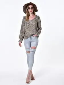 StyleCast Animal Print Puff Sleeve Chiffon Top