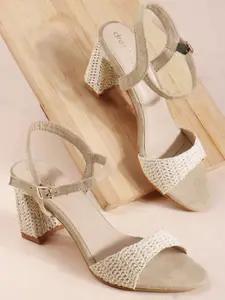 DressBerry Women Woven Design Block Heel Open Toe Sandals