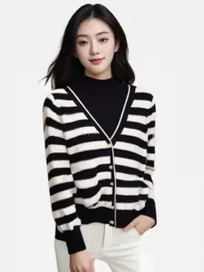 StyleCast Women Striped V-Neck Long Sleeves Cardigan Sweaters