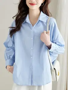 StyleCast Women Relaxed Fit Spread Collar Solid Cotton Casual Shirt