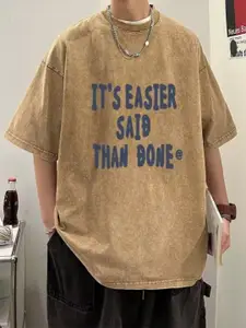 StyleCast Men Typography Printed Round Neck Pure Cotton Oversized T-shirt