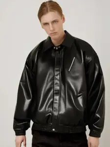 StyleCast x Revolte Men Spread Collar Solid Casual Leather Jacket