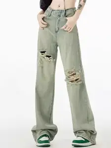 StyleCast Women Straight Fit High-Rise Highly Distressed Light Fade Jeans