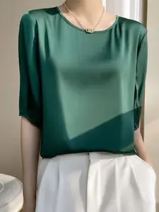 StyleCast Women Solid Round Neck Satin Top