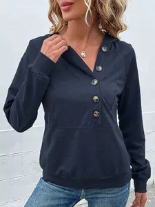 StyleCast Blue Hooded Front Open Sweatshirts