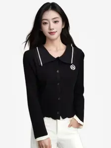 StyleCast Women Lapel Collar Long Sleeves Front-Open Sweaters