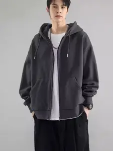 StyleCast x Revolte Men Solid Hood Front-Open Sweatshirt