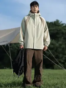 StyleCast x Revolte Khaki Hooded Colourblocked Casual Windcheater Jacket