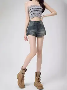 StyleCast Women Slim Fit High-Rise Denim Shorts