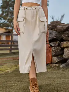 StyleCast Solid Denim A-line Midi Skirts