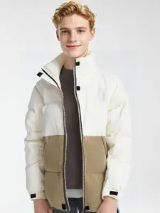 StyleCast x Revolte Men Mock Collar Colourblocked Casual Padded Jacket