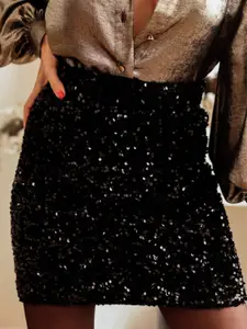 StyleCast Sequin Embellished Straight Above Knee Skirt