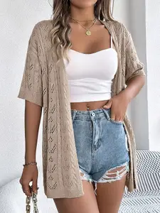 StyleCast x Revolte Self Design Sheer Open Front Shrug