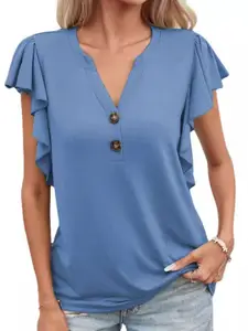 StyleCast Women V-neck Flutter Sleeves Top