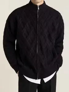 StyleCast x Revolte Men Cable Knit Solid Mock Collar Pullover Cardigan