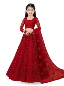 BAESD Girls Embroidered Semi-Stitched Lehenga & Unstitched Blouse With Dupatta