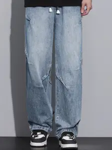 StyleCast Men Wide Leg Low Distress Light Fade Jeans