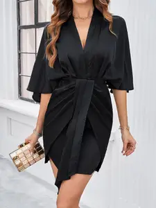 StyleCast x Revolte V-Neck Flared Sleeves Gathered Detailed Sheath Dress