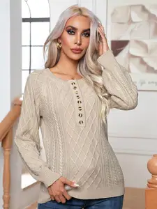 StyleCast Cable Knit Round Neck Acrylic Pullover Sweater