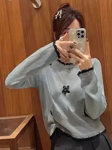 StyleCast Women Embroidered Round Neck Long Sleeves Pullover