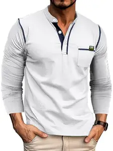 StyleCast x Revolte Men Solid Henley Neck T-shirt