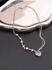 FIMBUL Stainless Steel Heart & Star Charm Stone-Studded Layered Necklace