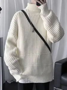 StyleCast x Revolte Men Ribbed Self Design Turtle Neck Pullover Ribbed Sweater