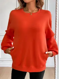 StyleCast x Revolte Women Solid Drop-Shoulder Sleeves Sweatshirts