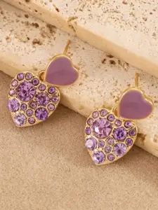 SUBHAGALANKAR Gold-Plated Artificial Stones Studded Heart Shaped Drop Earrings