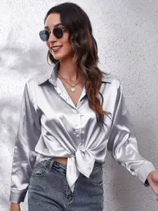 StyleCast Grey Spread Collar Casual Shirt