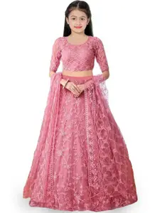 BAESD Girls Floral Embroidered Semi-Stitched Lehenga & Unstitched Blouse With Dupatta