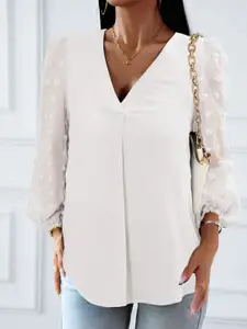 StyleCast Women Solid V-Neck Chiffon Top