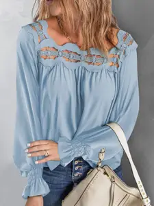 StyleCast Solid Square Neck Lace Inserts Top