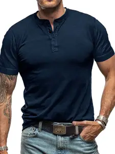 StyleCast x Revolte Men Solid Henley Neck Cotton T-shirt