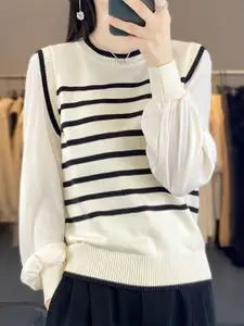 StyleCast Women Striped Long Sleeves Sweater Vest