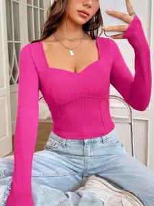 StyleCast Sweetheart Neck Long Sleeves Georgette Crop Top